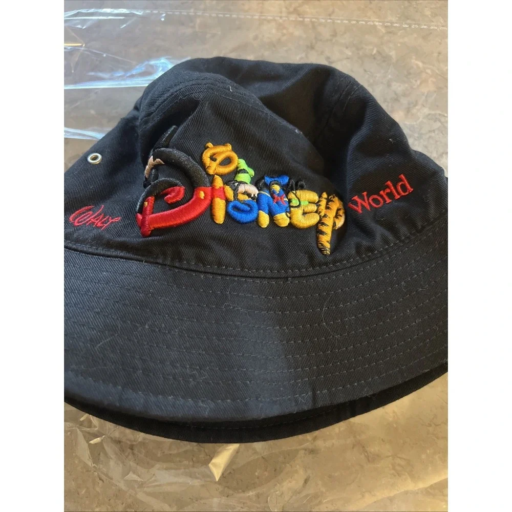 Walt Disney World Black Bucket Hat Adult One‎ Size- Disney Character Embroidery
